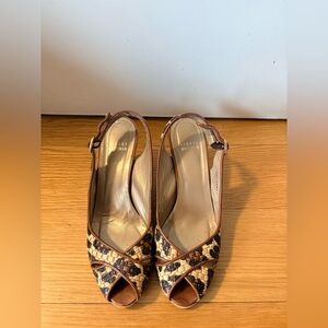 Stuart Weitzman Slingerpipe Leopard Tweed Slingback Wedges | Size 9